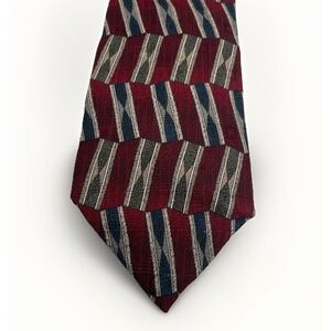 Valeriano Men's Silk Tie Red Geometric Pattern Vintage Classic 3.75"x59"
